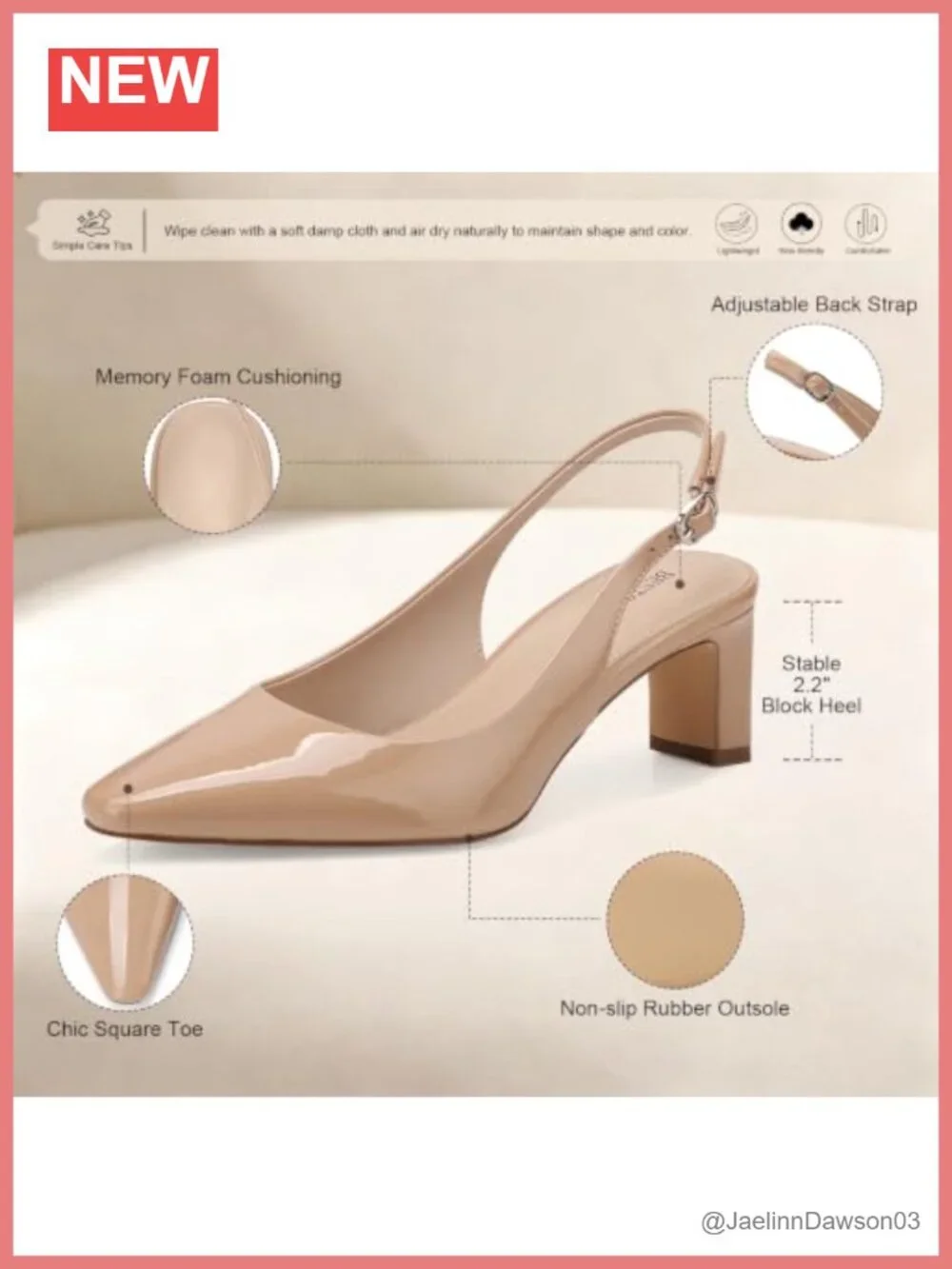 Women Slingback Block Heel Pumps Closed Toe 2.2 Inch Heels Faux Leather